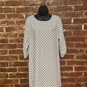Anthropologie Oddy White Dress Black Chain Print Button Sleeve Size 7/8